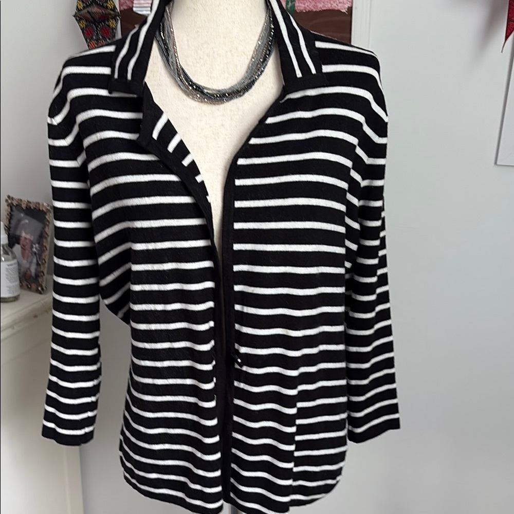 Black and White Striped Cardigan Sweater by Red